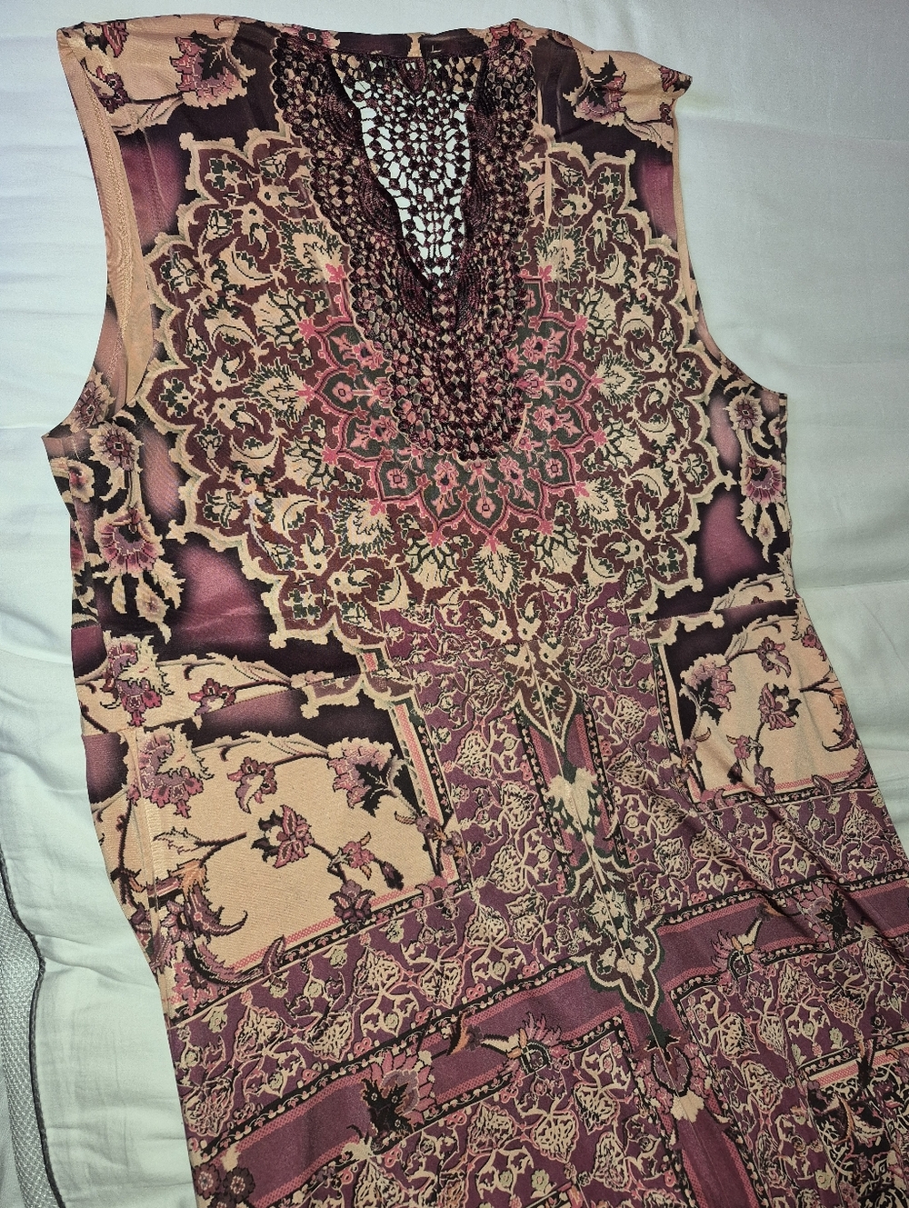 Sleeveless Printed Women’s Dress in Pink and Tan